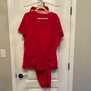 HeartSoul red women’s scrub set 2XL top with XL bottom